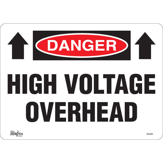 Zenith Safety Products "High Voltage Overhead" Sign, 10" x 14", Vinyl, English with Pictogram