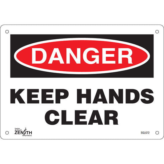 Zenith Safety Products "Keep Hands Clear" Sign, 7" x 10", Plastic, English