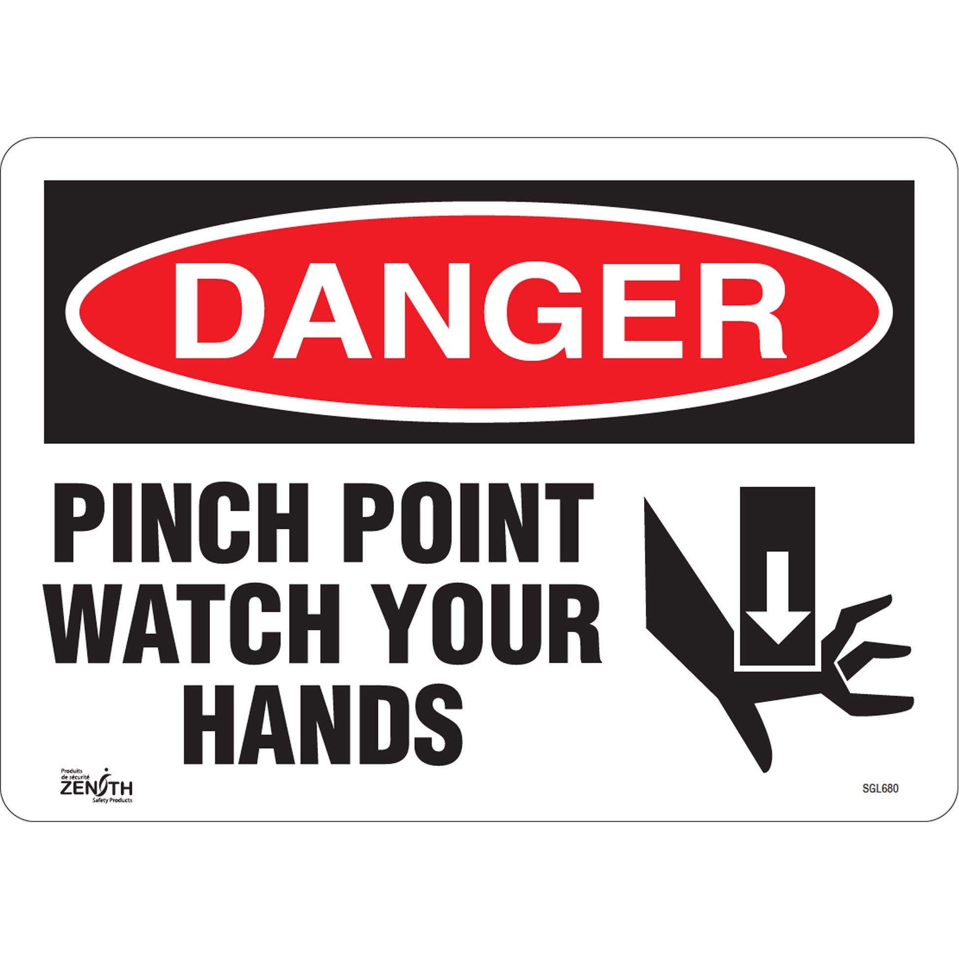 Zenith Safety Products "Pinch Point" Sign, 10" x 14", Vinyl, English with Pictogram