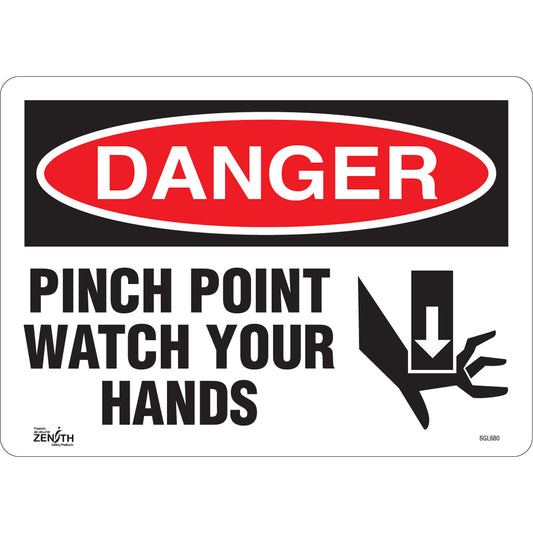 Zenith Safety Products "Pinch Point" Sign, 10" x 14", Vinyl, English with Pictogram
