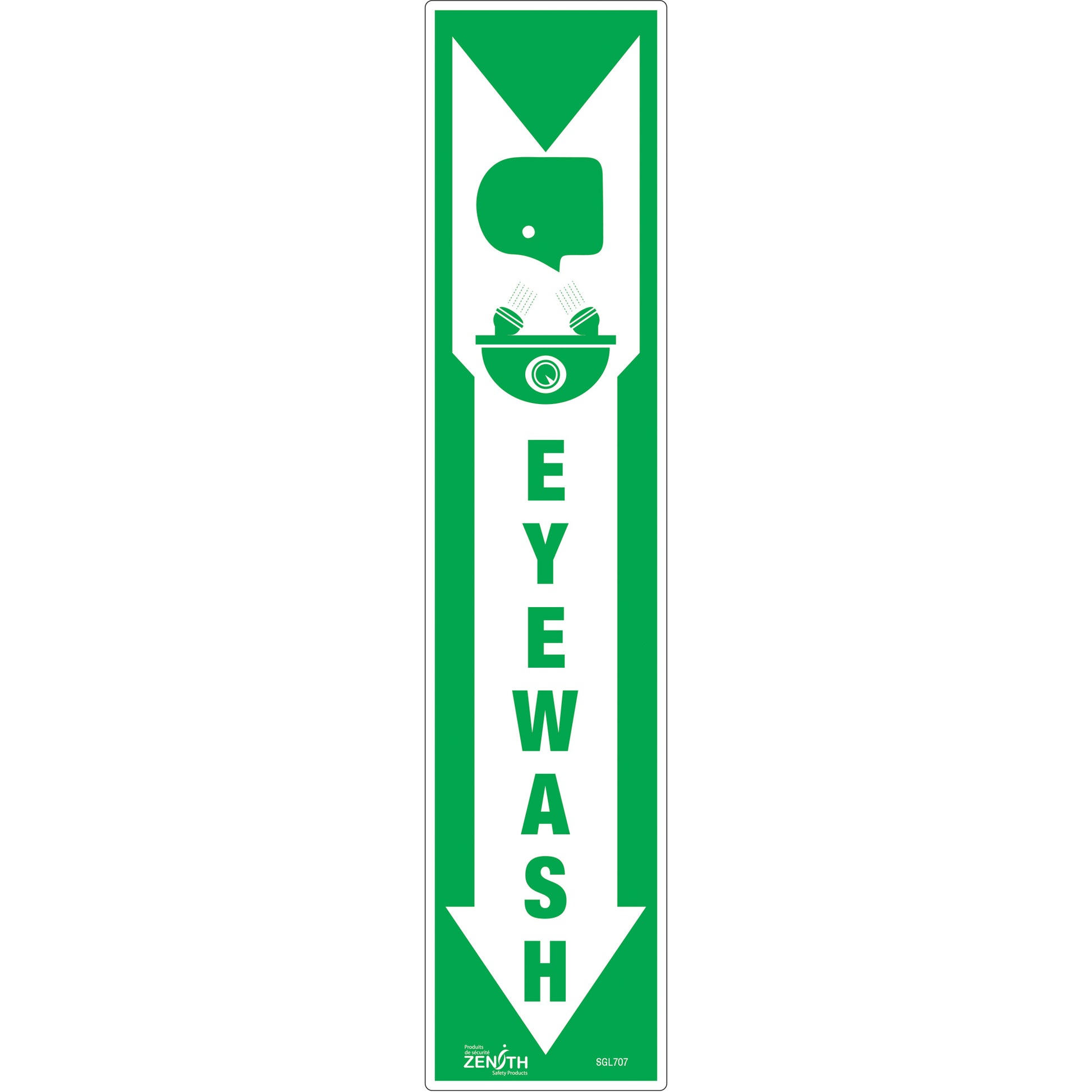 Zenith Safety Products "Eye Wash" Sign, 18" x 4", Vinyl, English with Pictogram