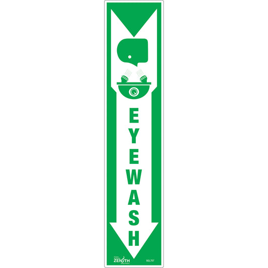 Zenith Safety Products "Eye Wash" Sign, 18" x 4", Vinyl, English with Pictogram