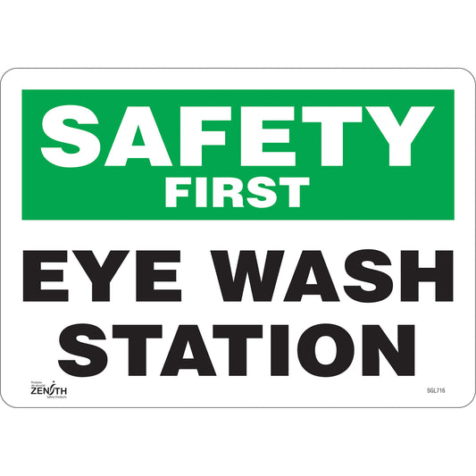 Zenith Safety Products "Eye Wash Station" Sign, 10" x 14", Vinyl, English