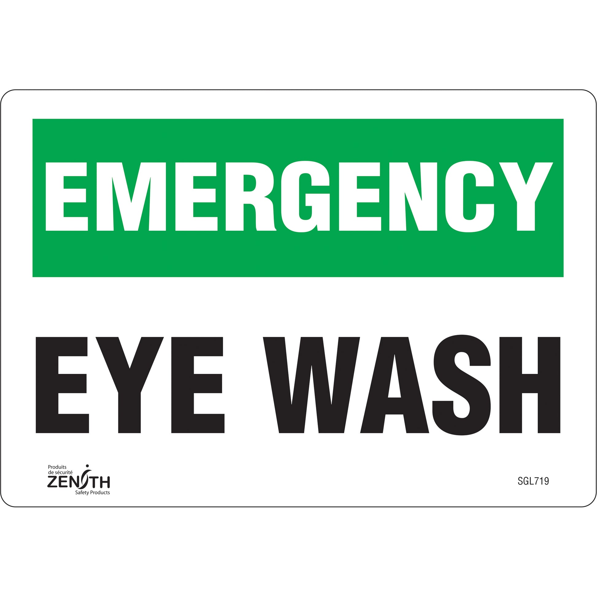 Zenith Safety Products "Eye Wash" Sign, 7" x 10", Vinyl, English