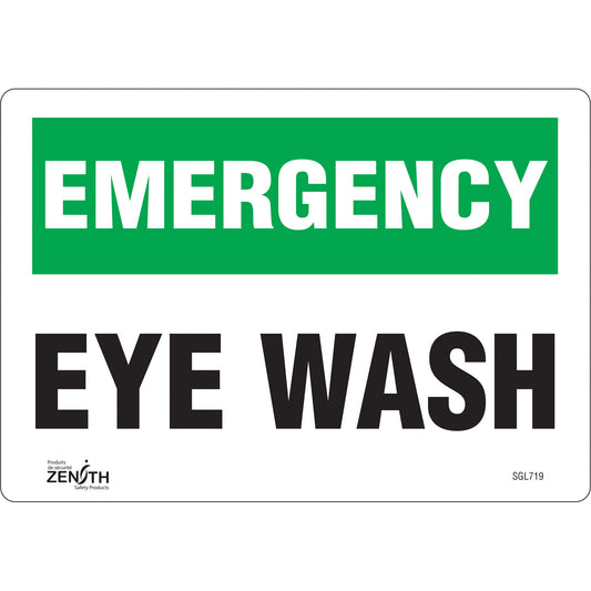 Zenith Safety Products "Eye Wash" Sign, 7" x 10", Vinyl, English