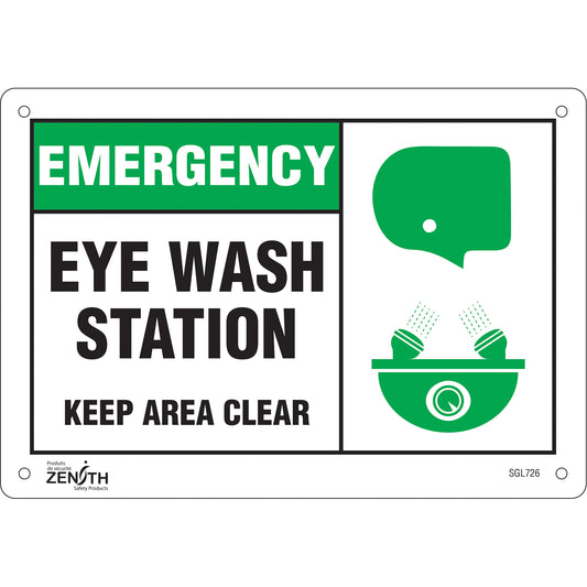 Zenith Safety Products "Eye wash Station Keep Area Clear" Sign, 7" x 10", Plastic, English with Pictogram