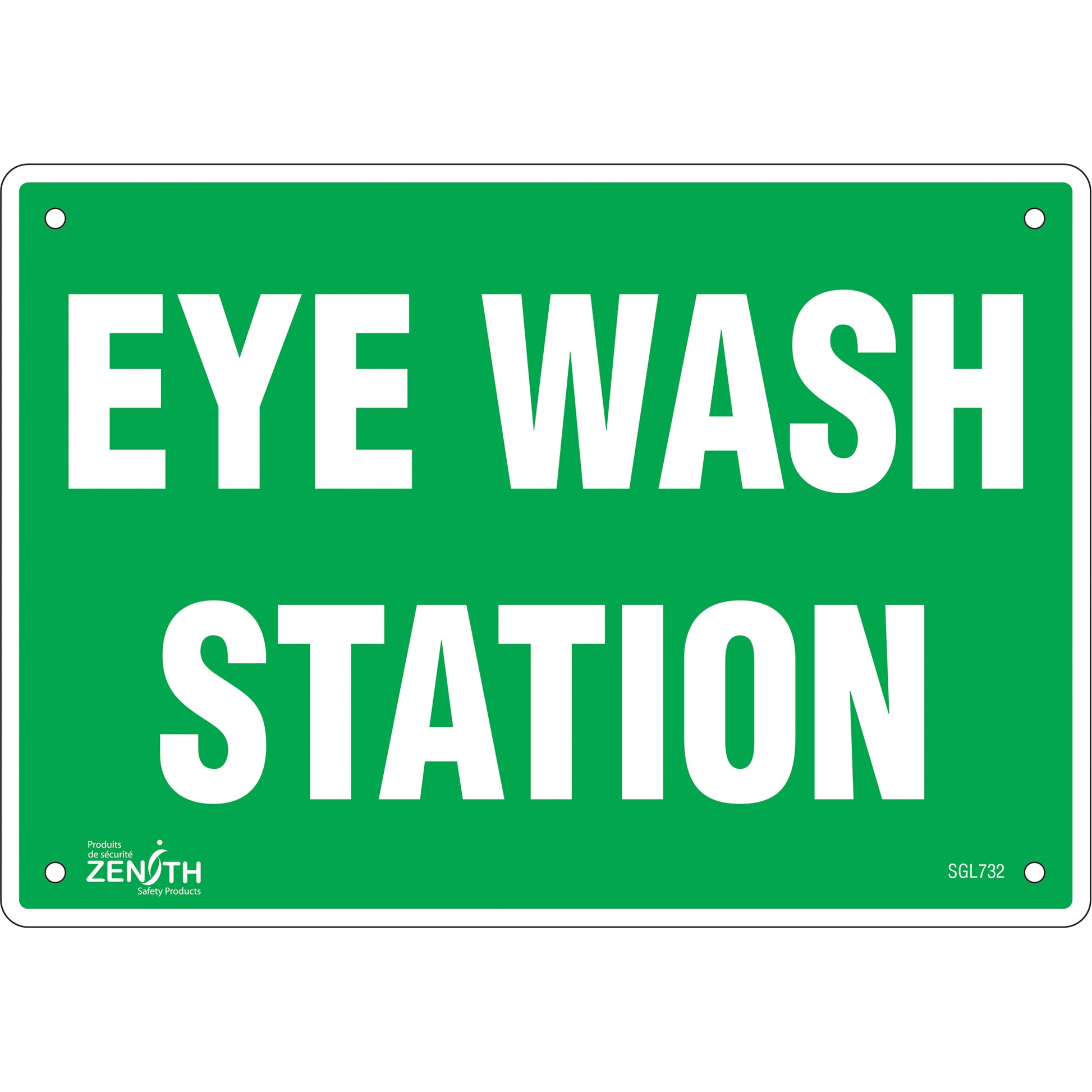 Zenith Safety Products "Eye Wash Station" Sign, 7" x 10", Plastic, English