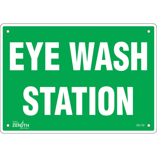 Zenith Safety Products "Eye Wash Station" Sign, 7" x 10", Plastic, English