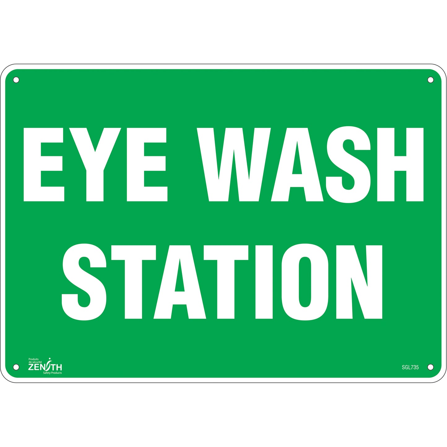 Zenith Safety Products "Eye Wash Station" Sign, 10" x 14", Plastic, English