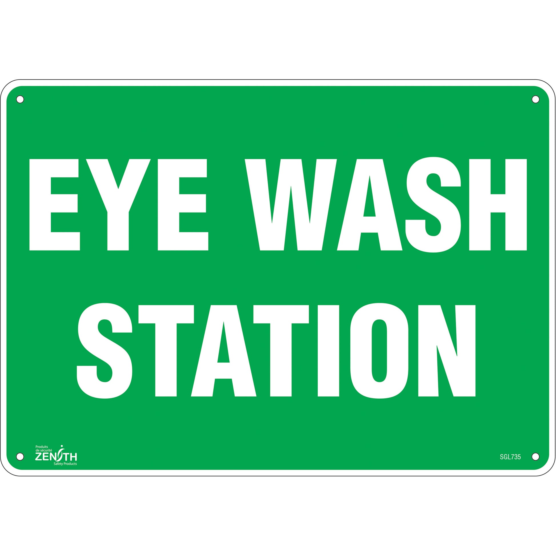 Zenith Safety Products "Eye Wash Station" Sign, 10" x 14", Plastic, English