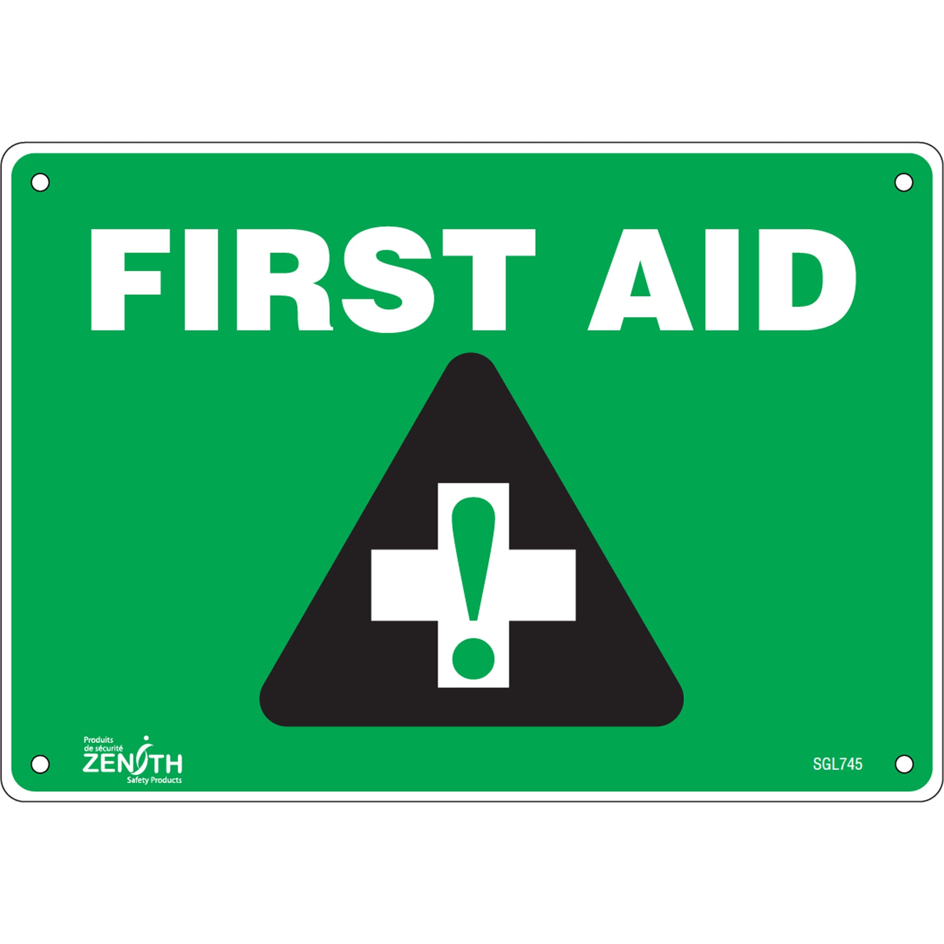 Zenith Safety Products "First Aid" Sign, 7" x 10", Aluminum, English with Pictogram