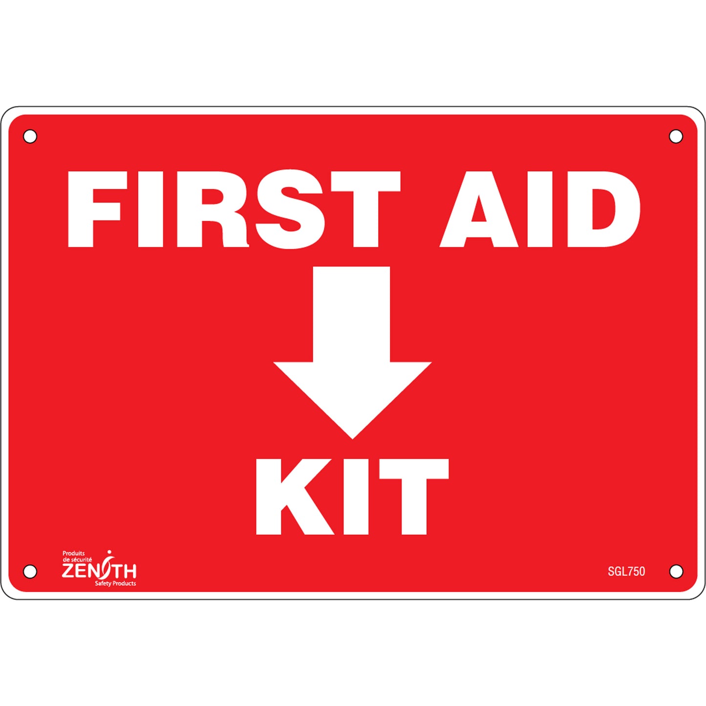 Zenith Safety Products "First Aid Kit" Sign, 7" x 10", Plastic, English with Pictogram