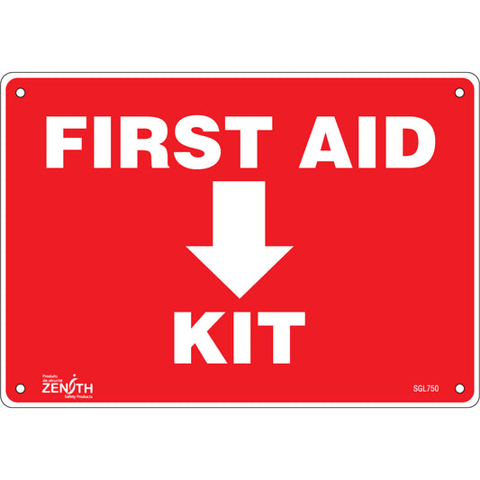 Zenith Safety Products "First Aid Kit" Sign, 7" x 10", Plastic, English with Pictogram
