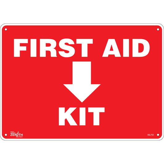 Zenith Safety Products "First Aid Kit" Sign, 10" x 14", Plastic, English with Pictogram