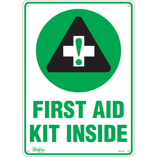 Zenith Safety Products "First Aid Kit" Sign, 14" x 10", Plastic, English with Pictogram