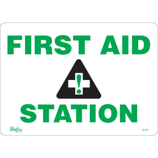 Zenith Safety Products "First Aid Station" Sign, 10" x 14", Vinyl, English with Pictogram