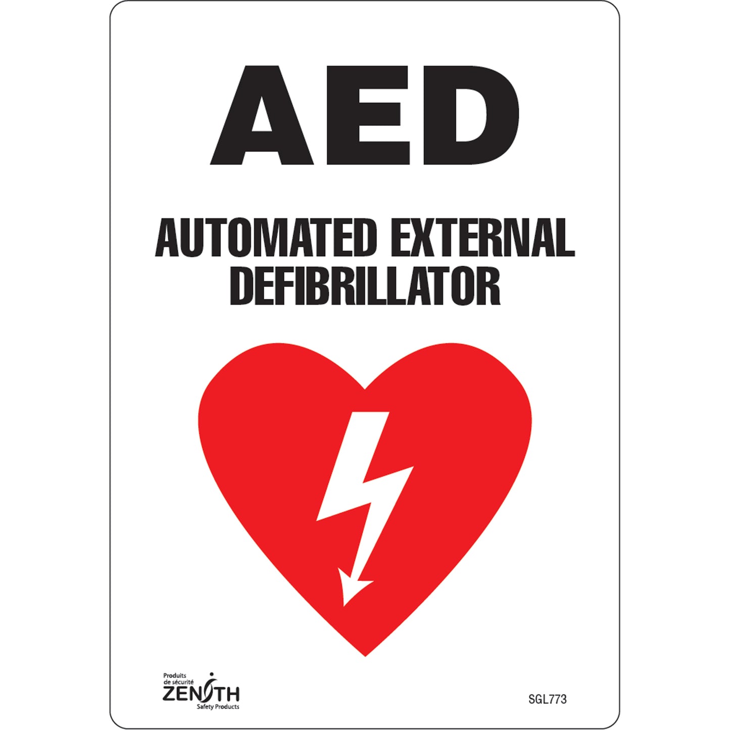 Zenith Safety Products "AED Automated External Defibrillator" Sign, 10" x 7", Vinyl, English with Pictogram