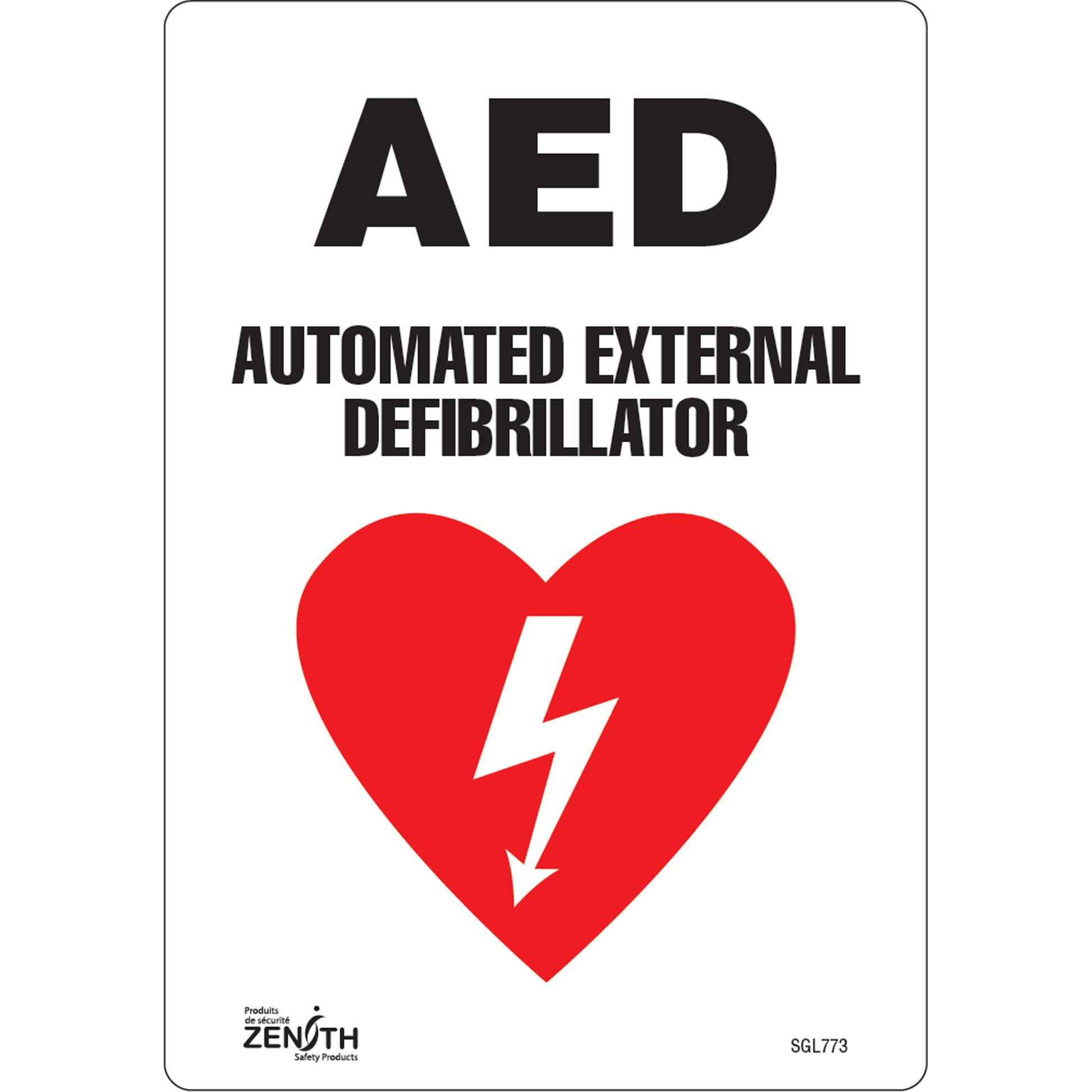 Zenith Safety Products "AED Automated External Defibrillator" Sign, 10" x 7", Vinyl, English with Pictogram