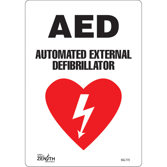Zenith Safety Products "AED Automated External Defibrillator" Sign, 10" x 7", Vinyl, English with Pictogram