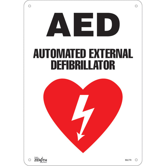 Zenith Safety Products "AED Automated External Defibrillator" Sign, 14" x 10", Aluminum, English with Pictogram