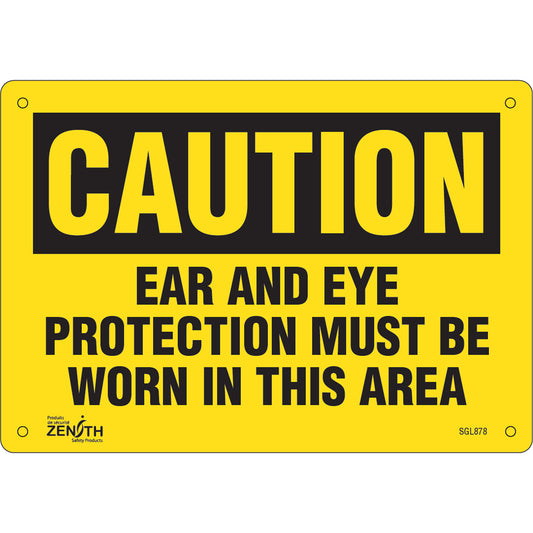 Zenith Safety Products "Ear And Eye Protection" Sign, 7" x 10", Plastic, English