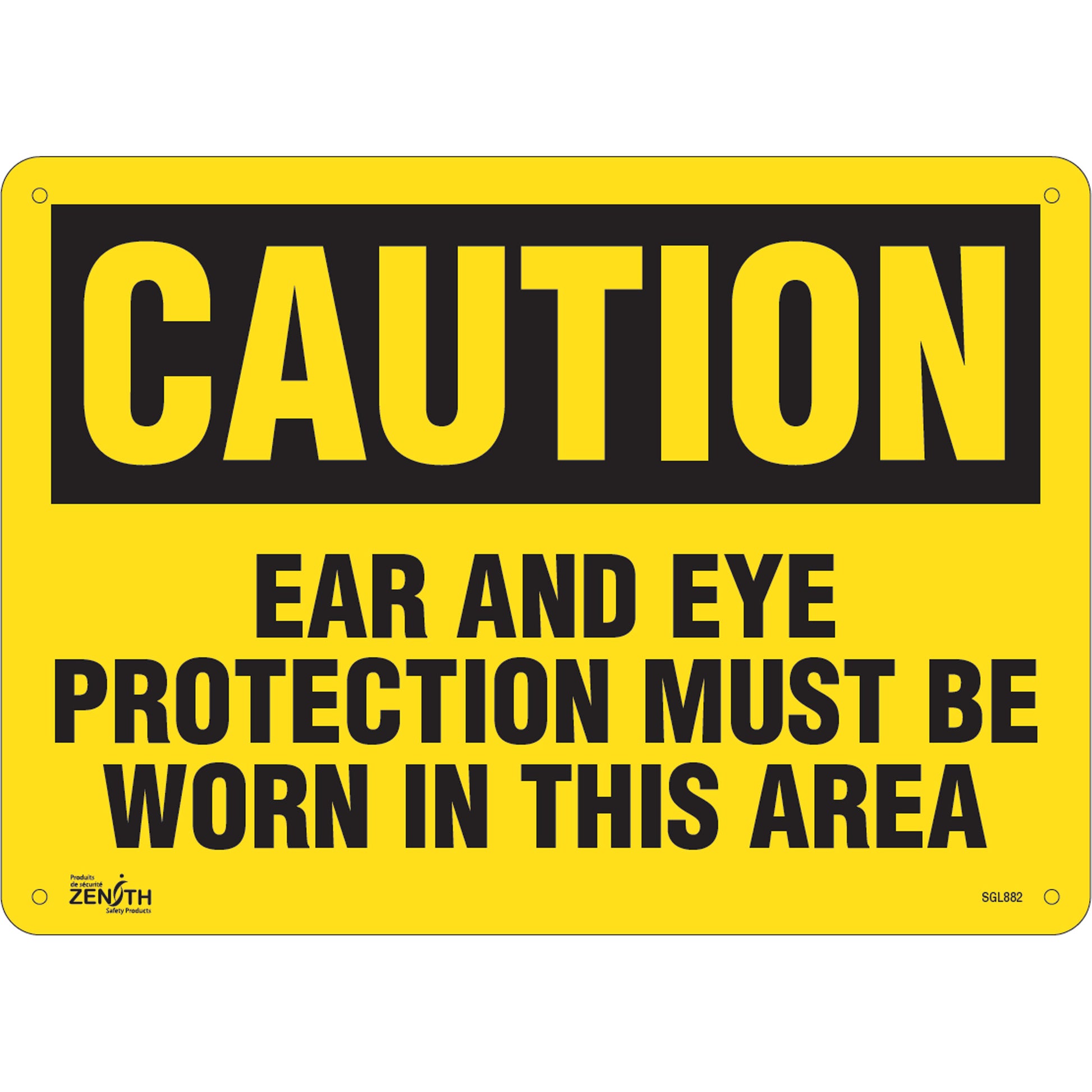 Zenith Safety Products "Ear And Eye Protection" Sign, 10" x 14", Aluminum, English