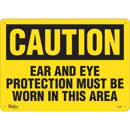 Zenith Safety Products "Ear And Eye Protection" Sign, 10" x 14", Aluminum, English