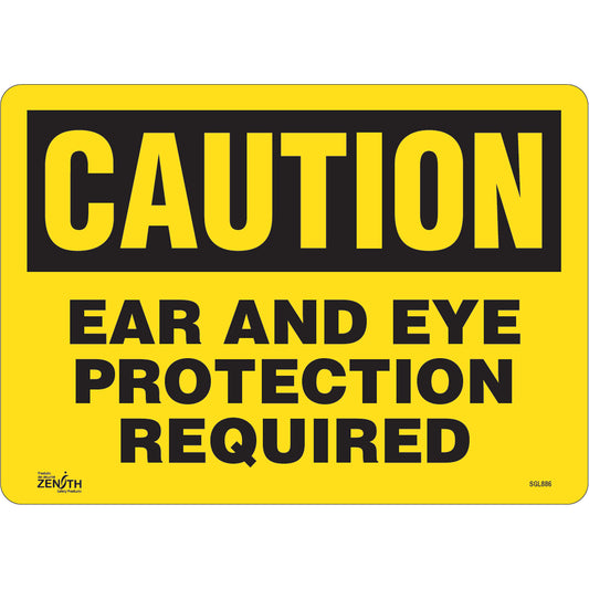 Zenith Safety Products "Ear And Eye Protection" Sign, 10" x 14", Vinyl, English