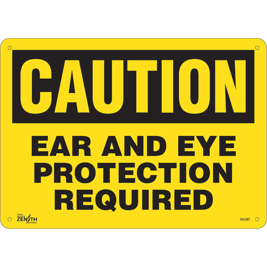 Zenith Safety Products "Ear And Eye Protection" Sign, 10" x 14", Plastic, English