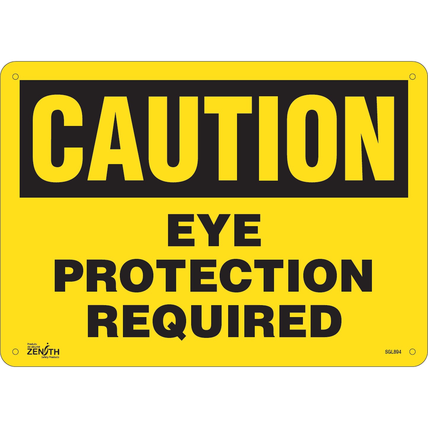 Zenith Safety Products "Eye Protection Required" Sign, 10" x 14", Aluminum, English