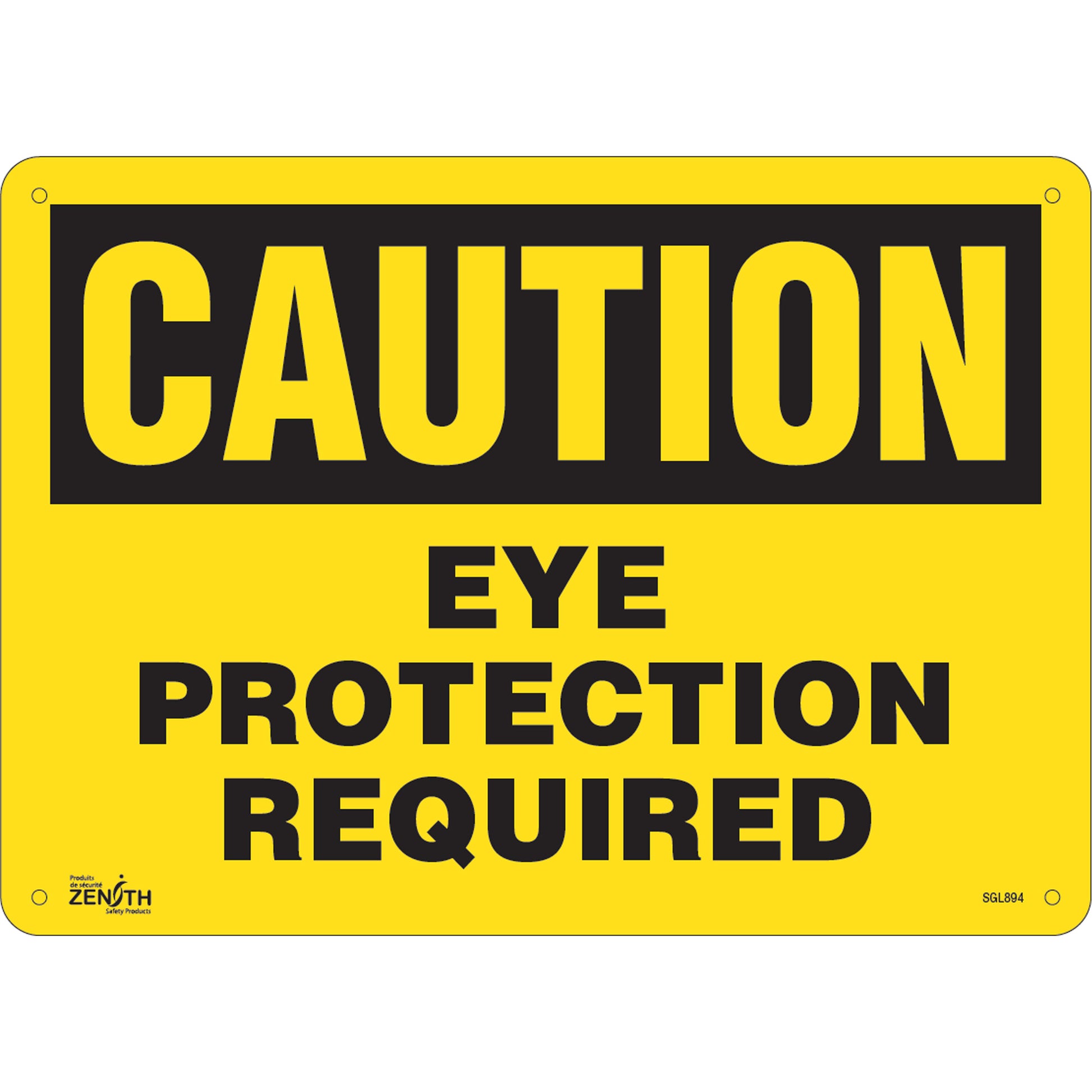 Zenith Safety Products "Eye Protection Required" Sign, 10" x 14", Aluminum, English
