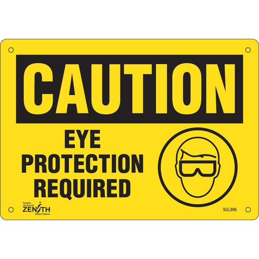 Zenith Safety Products "Eye Protection Required" Sign, 7" x 10", Plastic, English with Pictogram