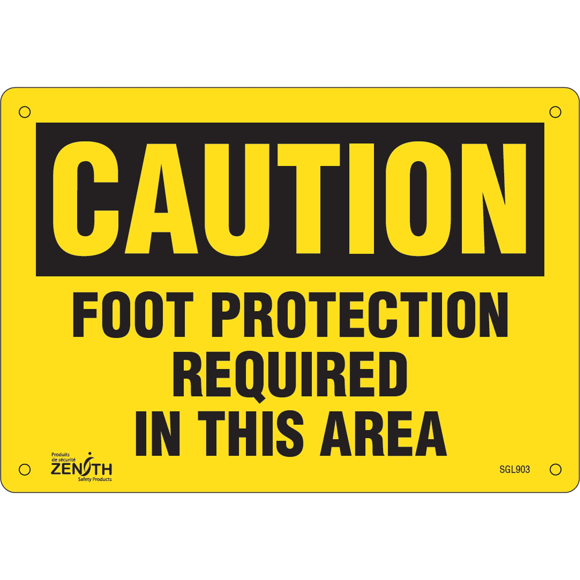 Zenith Safety Products "Foot Protection Required" Sign, 7" x 10", Aluminum, English