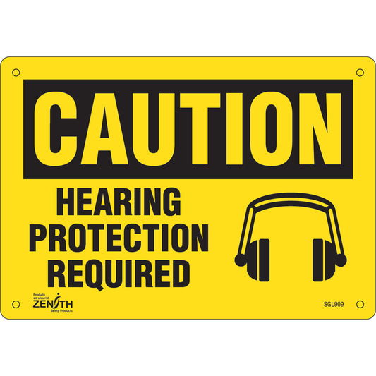 Zenith Safety Products "Hearing Protection Required" Sign, 7" x 10", Aluminum, English with Pictogram