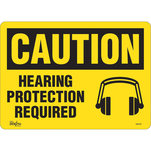 Zenith Safety Products "Hearing Protection Required" Sign, 10" x 14", Vinyl, English with Pictogram