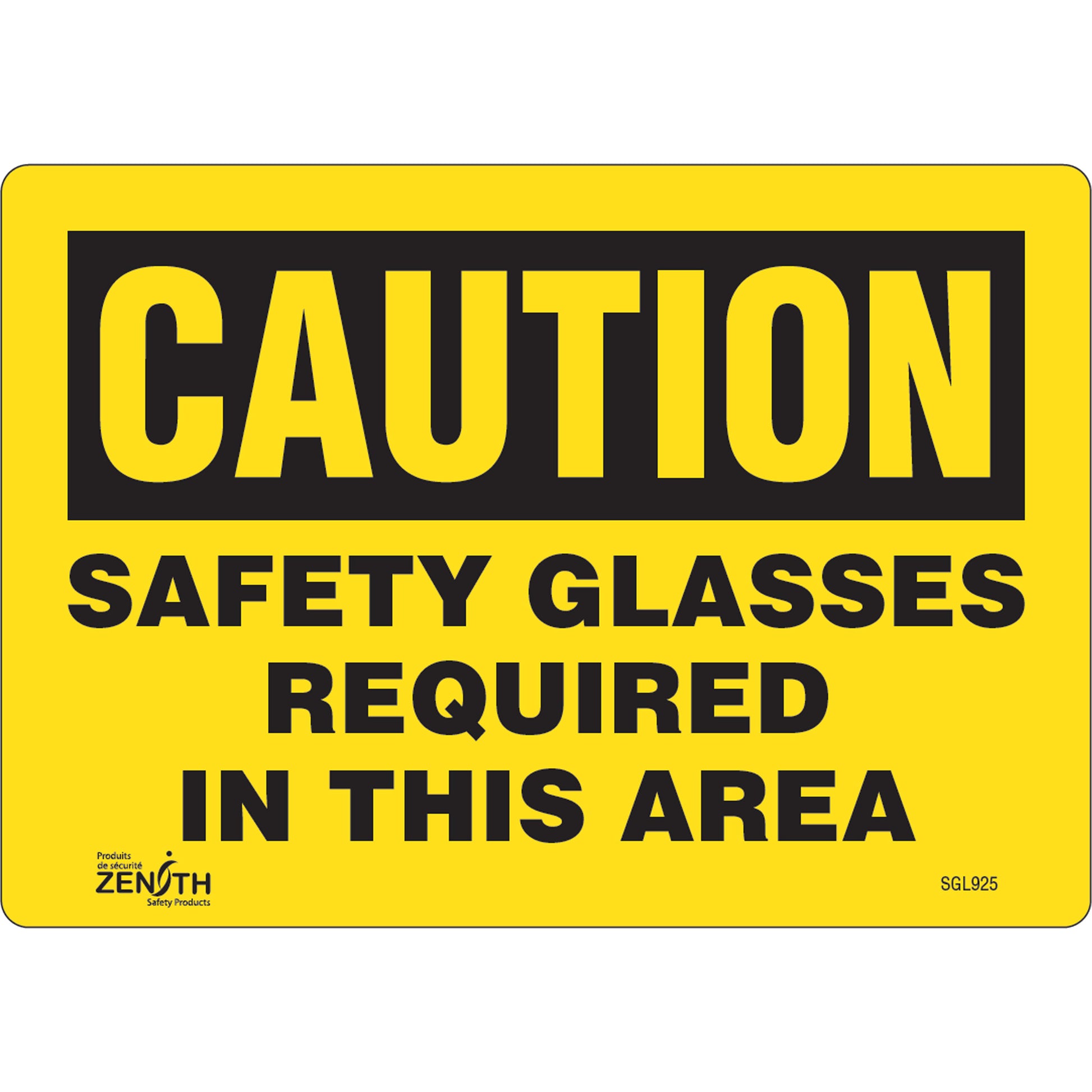 Zenith Safety Products "Safety Glasses Required" Sign, 7" x 10", Vinyl, English