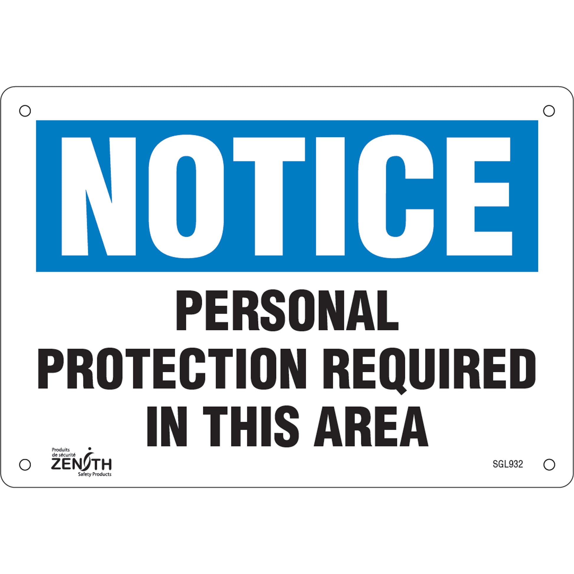 Zenith Safety Products "Personal Protection Required" Sign, 7" x 10", Plastic, English