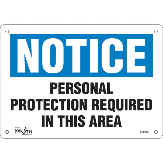 Zenith Safety Products "Personal Protection Required" Sign, 7" x 10", Plastic, English