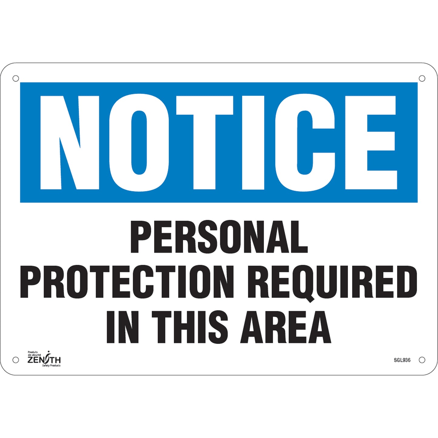 Zenith Safety Products "Personal Protection Required" Sign, 10" x 14", Aluminum, English