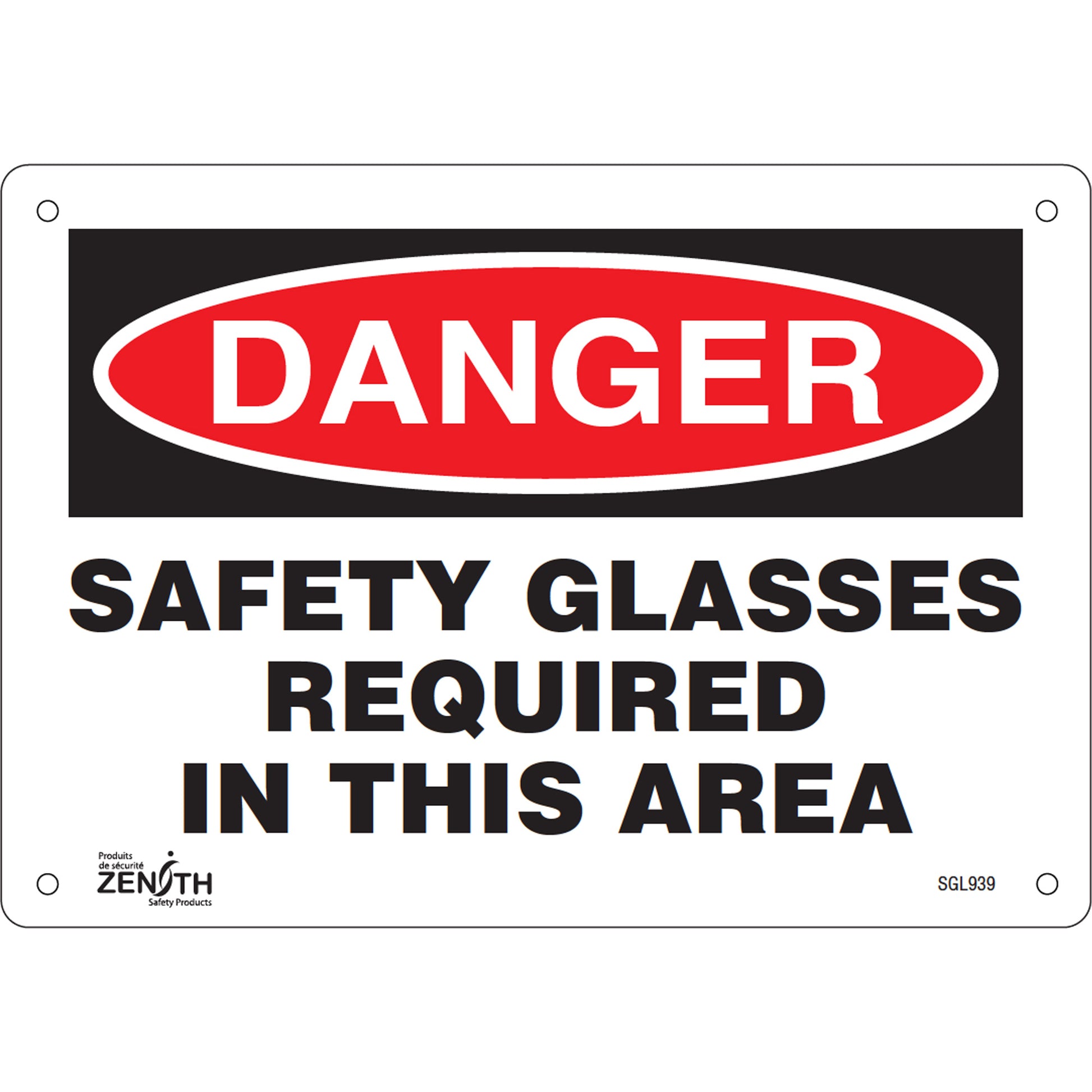 Zenith Safety Products "Safety Glasses Required" Sign, 7" x 10", Aluminum, English