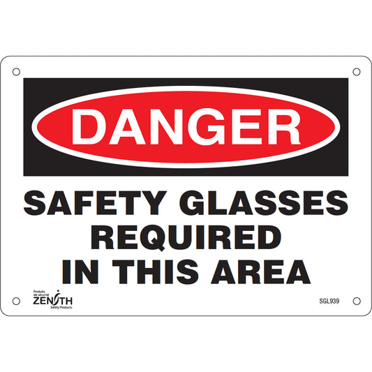 Zenith Safety Products "Safety Glasses Required" Sign, 7" x 10", Aluminum, English