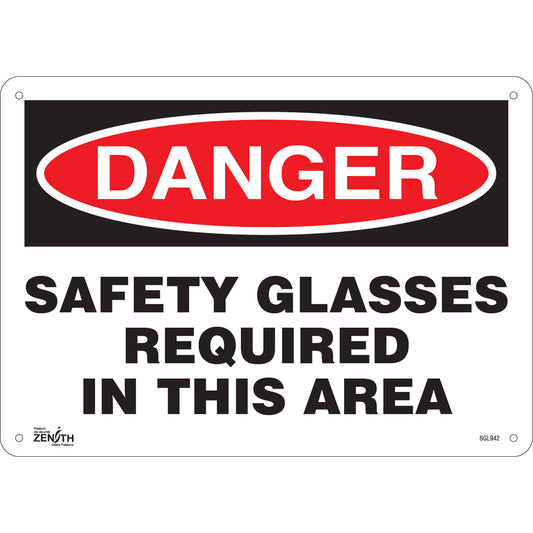 Zenith Safety Products "Safety Glasses Required" Sign, 10" x 14", Aluminum, English