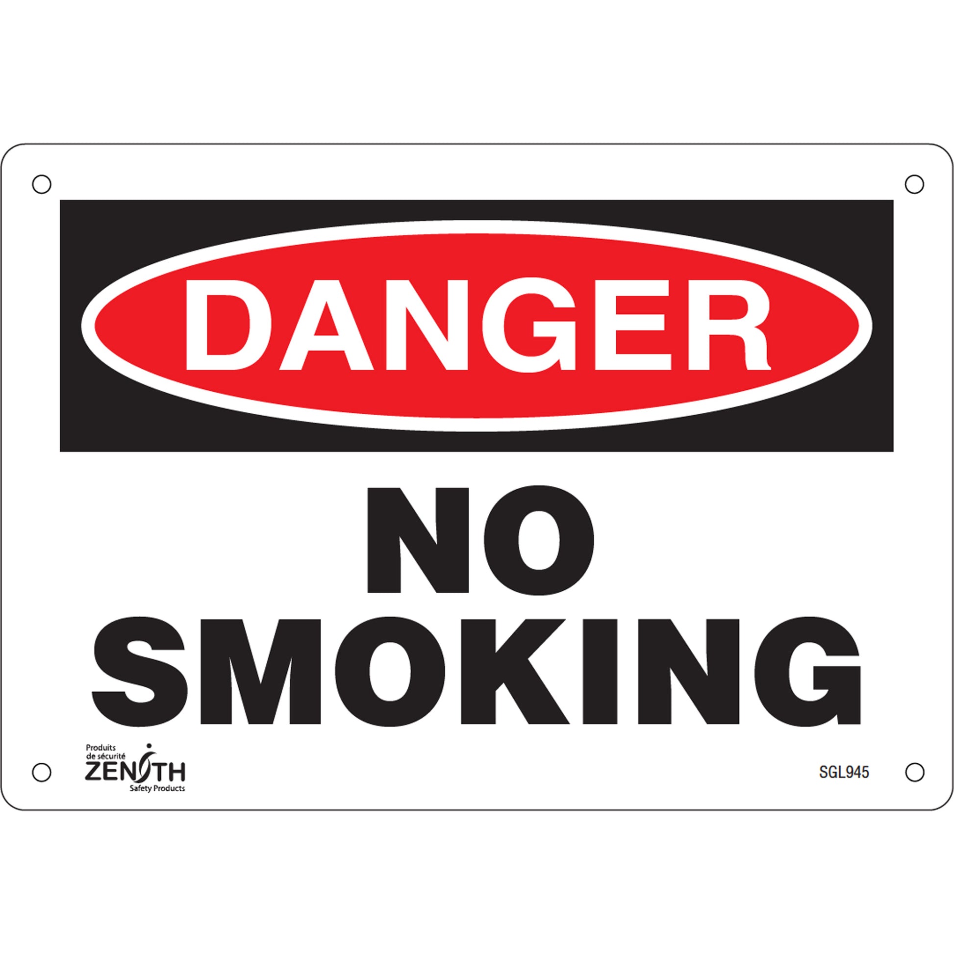 Zenith Safety Products "No Smoking" Sign, 7" x 10", Aluminum, English