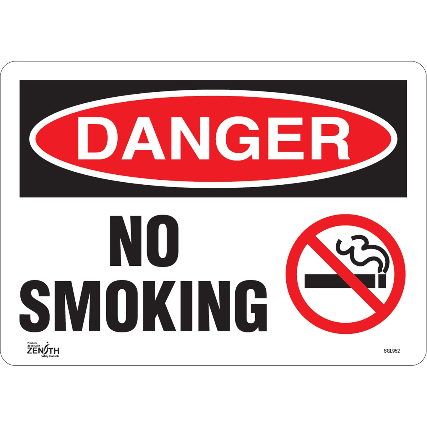 Zenith Safety Products "No Smoking" Sign, 10" x 14", Vinyl, English with Pictogram