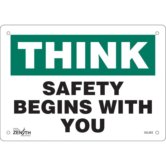 Zenith Safety Products "Safety Begins With You" Sign, 7" x 10", Aluminum, English