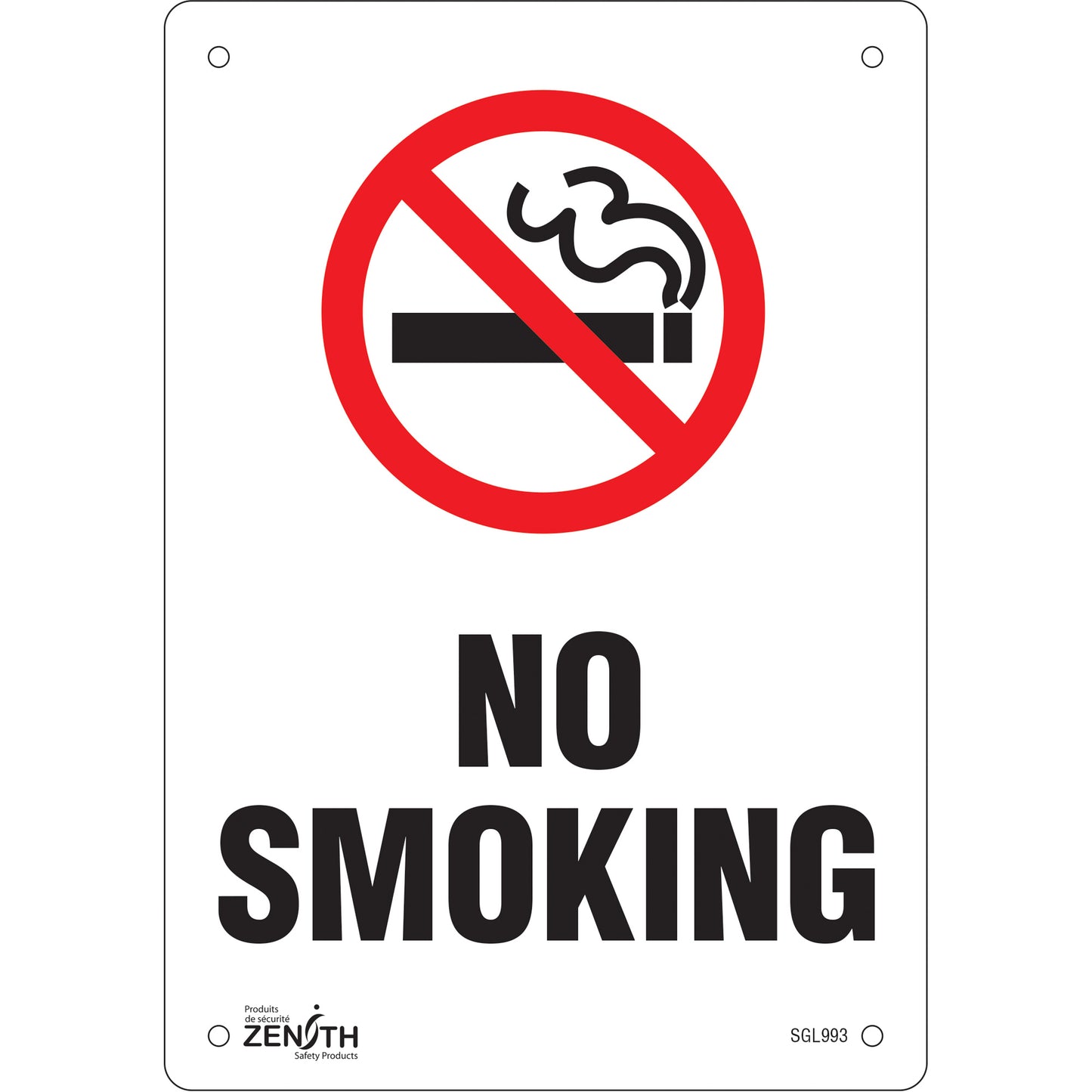 Zenith Safety Products "No Smoking" Sign, 10" x 7", Aluminum, English with Pictogram