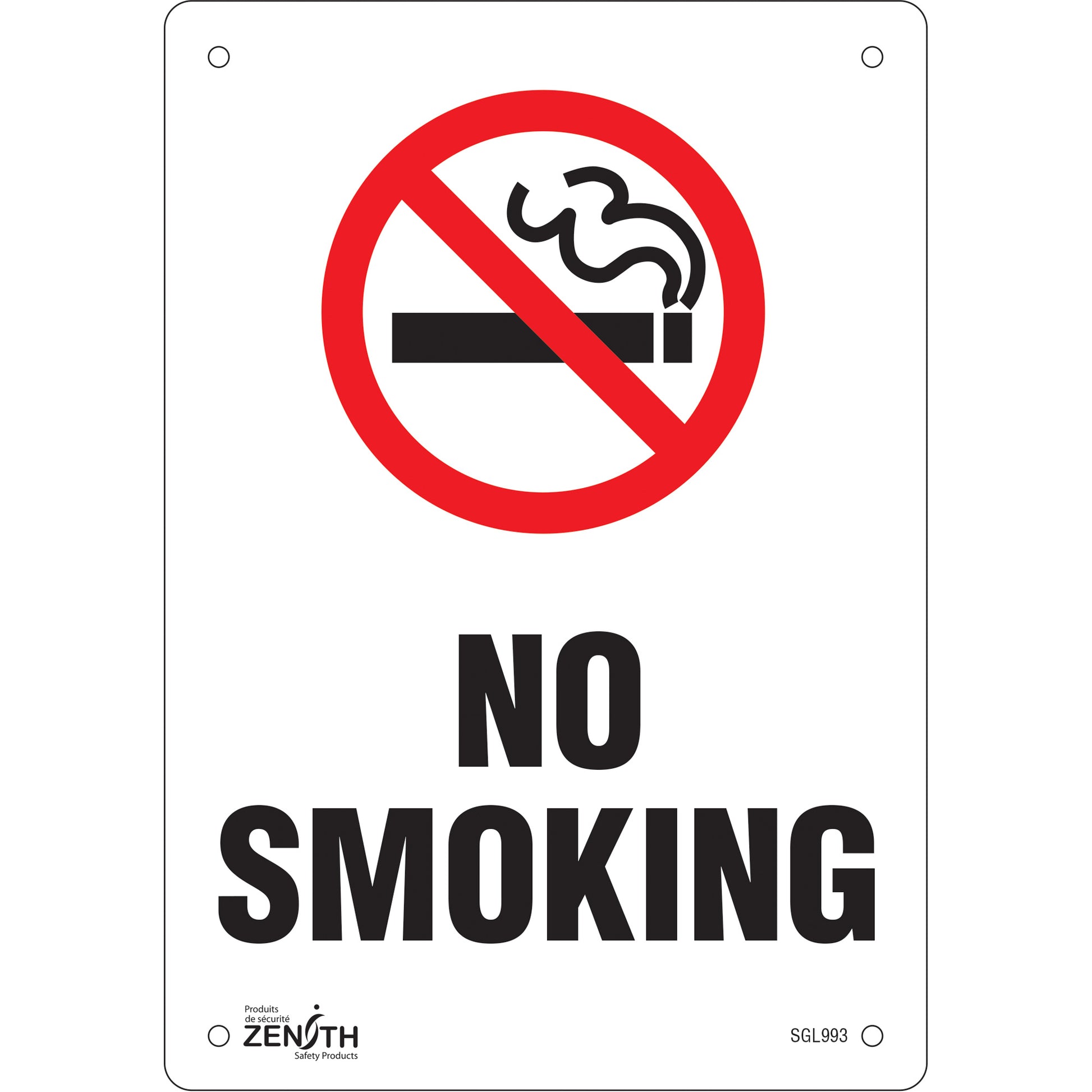 Zenith Safety Products "No Smoking" Sign, 10" x 7", Aluminum, English with Pictogram