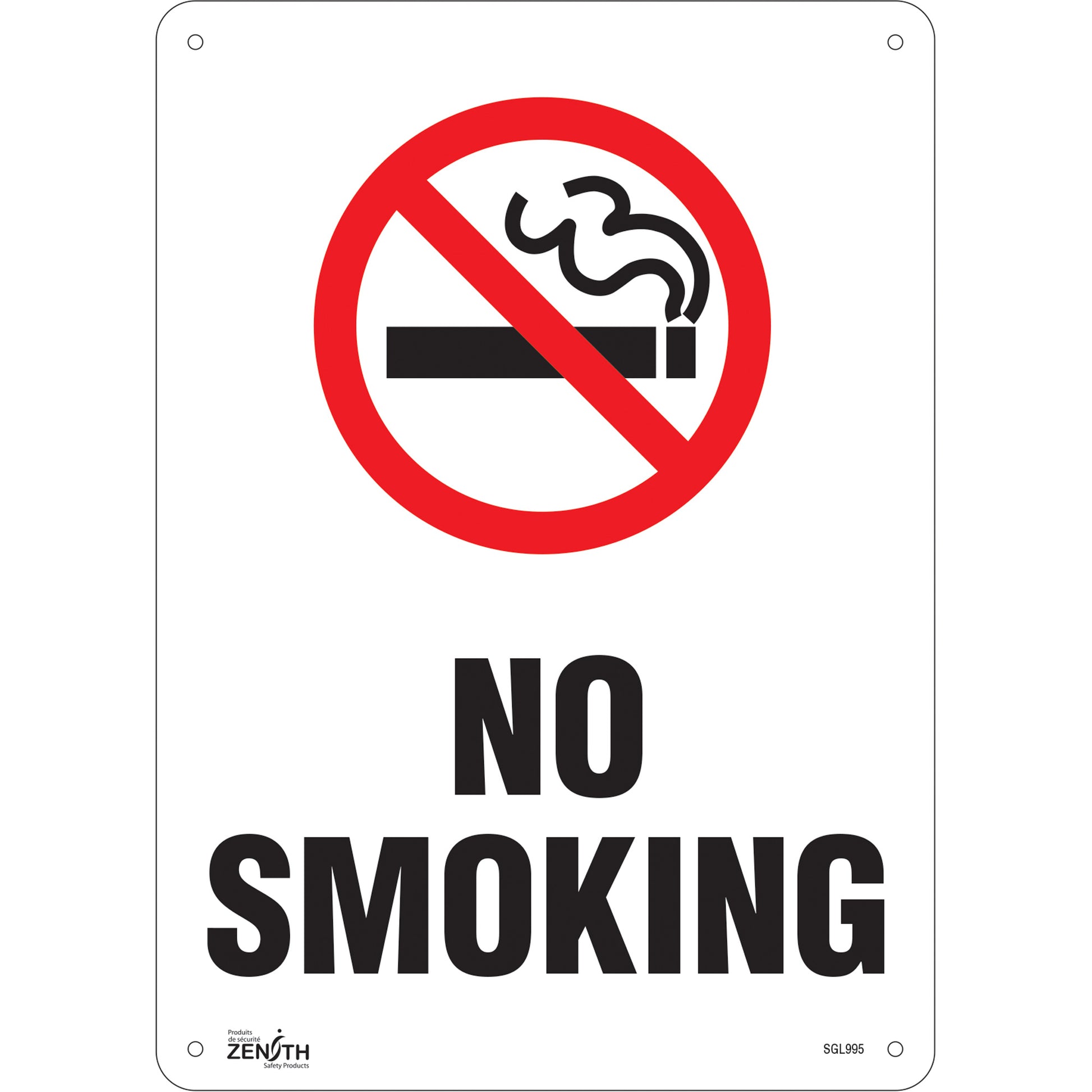 Zenith Safety Products "No Smoking" Sign, 14" x 10", Plastic, English with Pictogram