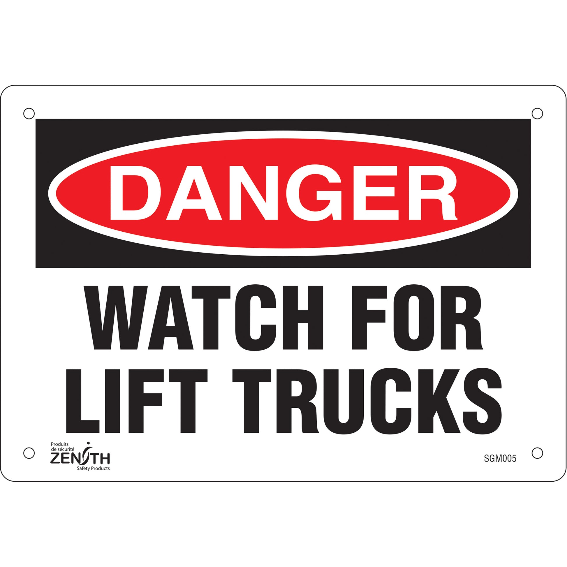 Zenith Safety Products "Watch For Lift Trucks" Sign, 7" x 10", Plastic, English