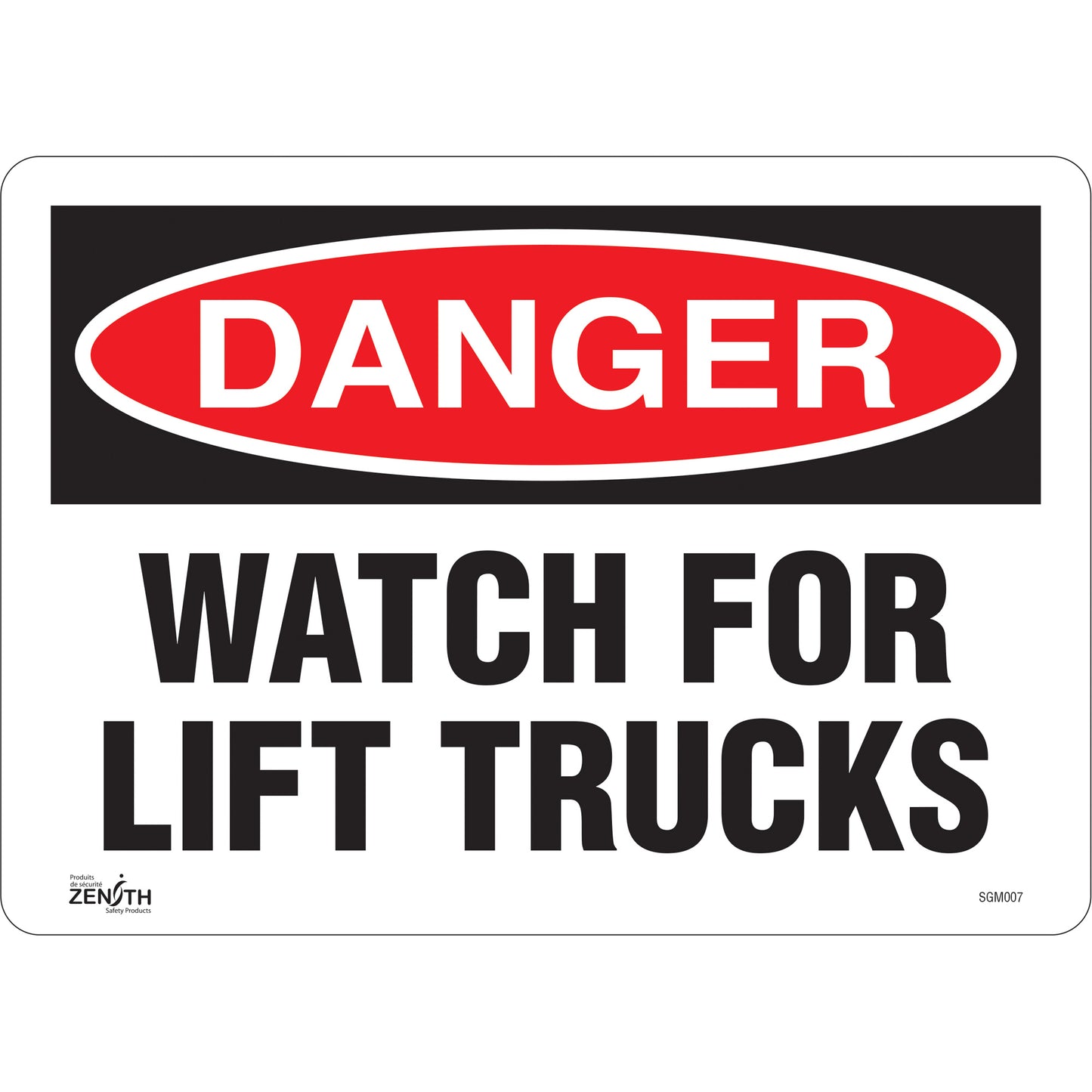 Zenith Safety Products "Watch For Lift Trucks" Sign, 10" x 14", Vinyl, English